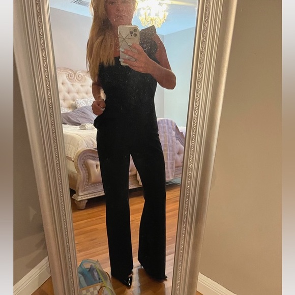 CHIARA BONI Black Dada One-Shoulder Ruffle Jumpsuit Like New Size US 8/Italy 44 - Picture 4 of 5